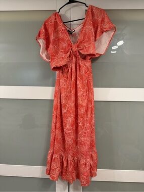 Shore Resort Wear Open Back Midi Dress in Coral Floral
